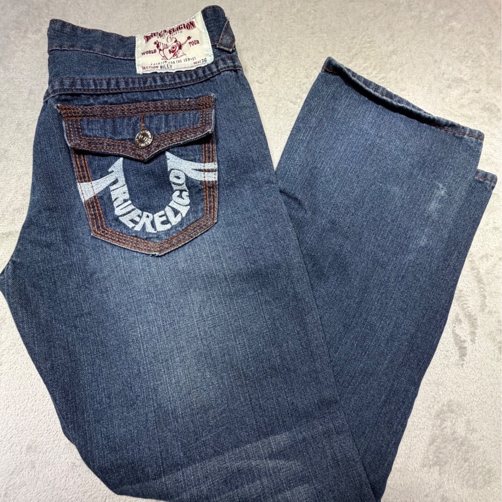 Vintage True Religion Billy Jeans 36 Blue Cotton y2k Bootcut USA Made Low Rise